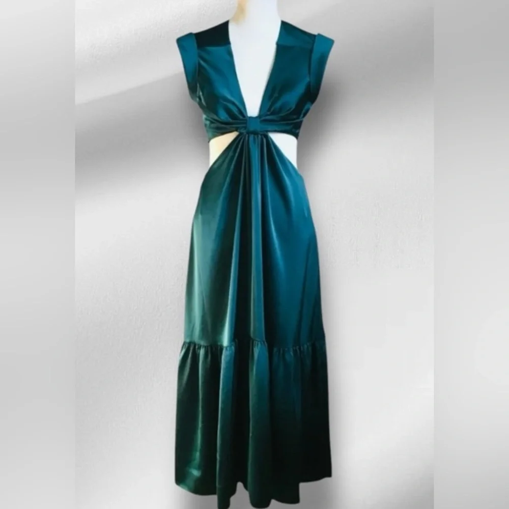 Jason Wu Satin Midi Teal Green Cutout Dress M - Picture 2 of 15